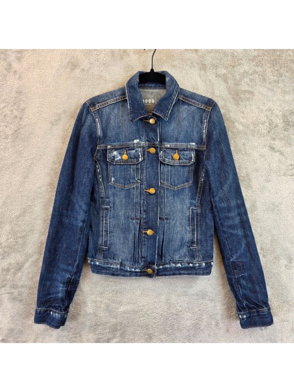 Gap 1969 Denim Jacket Womens XS Blue Button Front Collared Distressed Trucker
